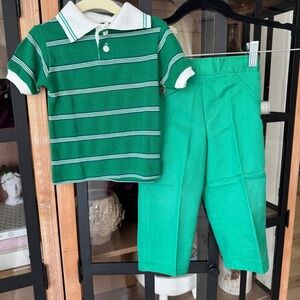 Vintage 1970s Billy the kid set polo shirt toddler boy trouser pants striped